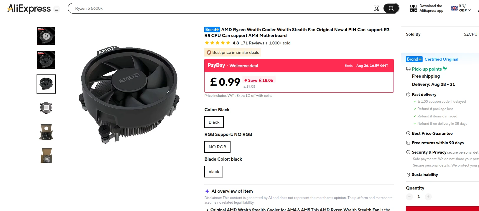 AMD Wraith Stealth UK